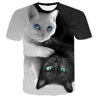 lovely way two graphic cats 3d impression male and female shirt will see the neck short sleeves big sized loose t shirts tees