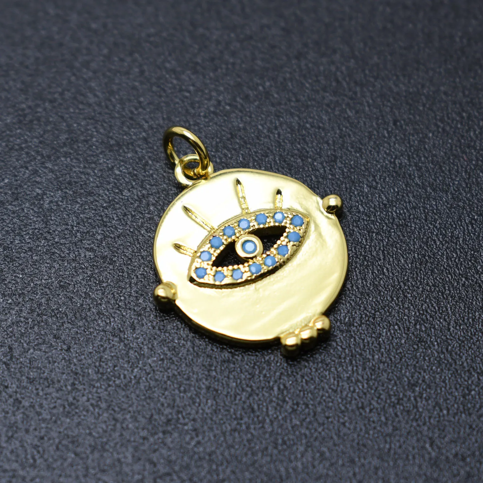 

Luxury Jewelry Making Supplies Anti Fading Gold Plated Turquoise Color CZ Setting Evil Eye Round Pendant for Women Necklace