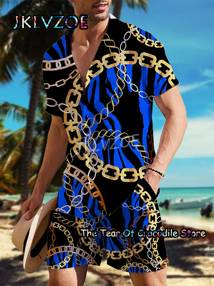 Luxurious Men Shirt Set Fashion Brand Short Sleeve Casual Print Design Turn-down Buttoned Top Quality Summer Tee 2 Piece Clothes