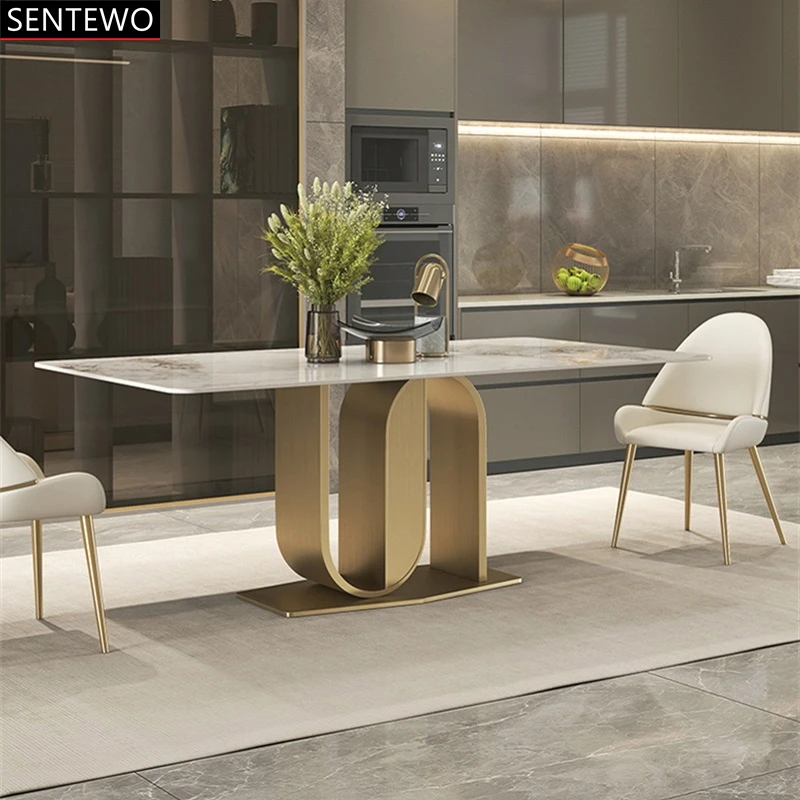 Роскошный набор из каменной плиты обеденный стол 4 стула металлический титановый