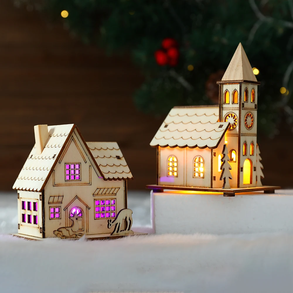 1 шт. рождественский деревянный дом светодиодный гирляндный светильник