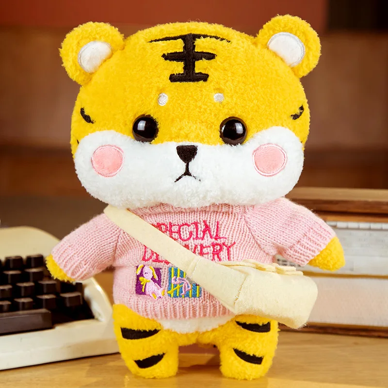 

30cm tiger plush toy cute little tiger plush doll alphabet sweater white pack animal doll children's toys birthday gift