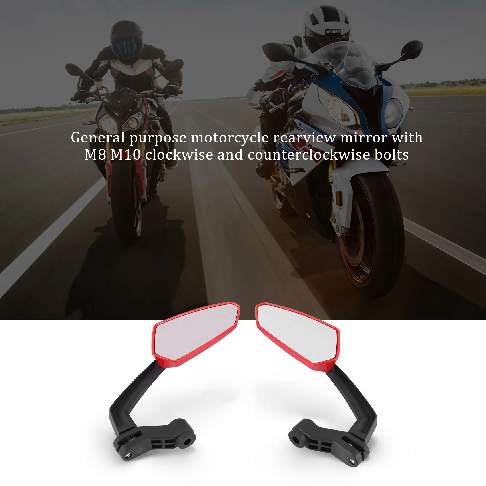 

Motorcycle Rearview Mirror with M8 Clockwise and Counterclockwise Threaded Bolts ATV Moped Scooter Cruiser Roller Red