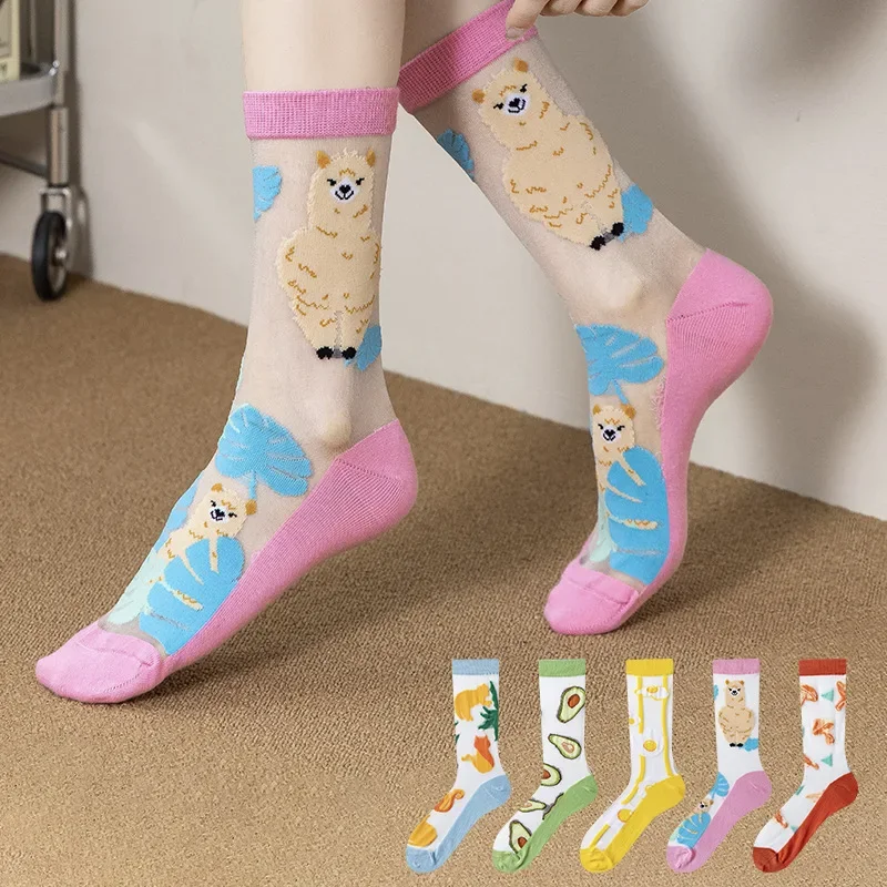 Summer crystal stockings women's ultra-thin personality jacquard asymmetric AB mid-tube girl glass