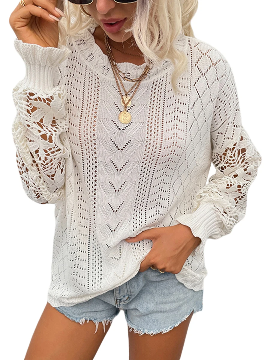 

Женский трикотажный свитер с длинным рукавом и вырезом лодочкой