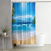 modern sea landscape shower curtain 3d digital printing bathroom drapes nature scenery photo bath decor