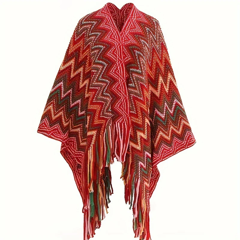 Вязаная шаль с капюшоном в стиле ретро женская осенне-зимняя хлопковая накидка