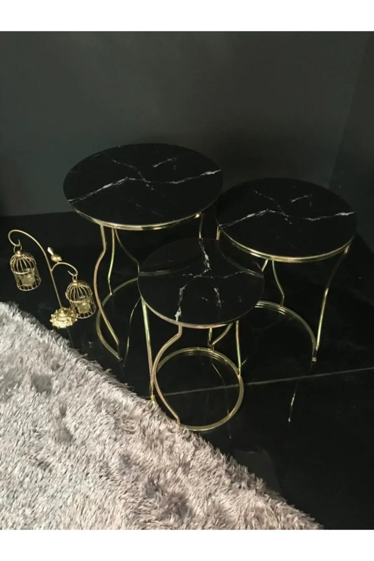 

Black Marble Pattern Gold Foot 3'l Zigon Coffee Table Pad wohnzimmertisch