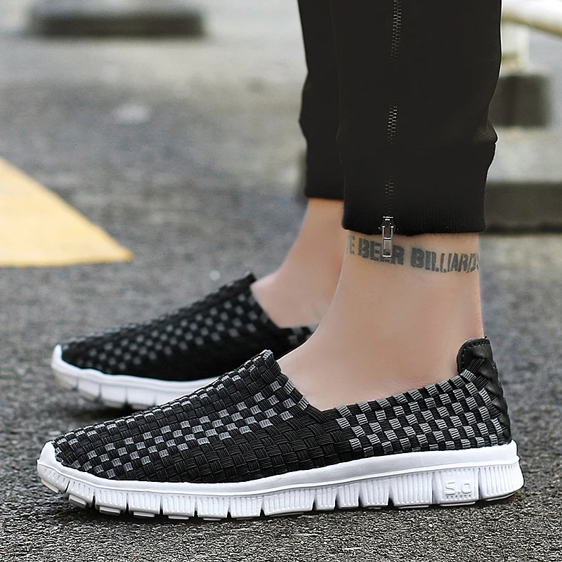 

Shoes Women Woven Shoes Breathable Sneakers Comfortable Slip on Casual Shoes Light Flats Handmade Walking Shoes Big Size Shoe 44
