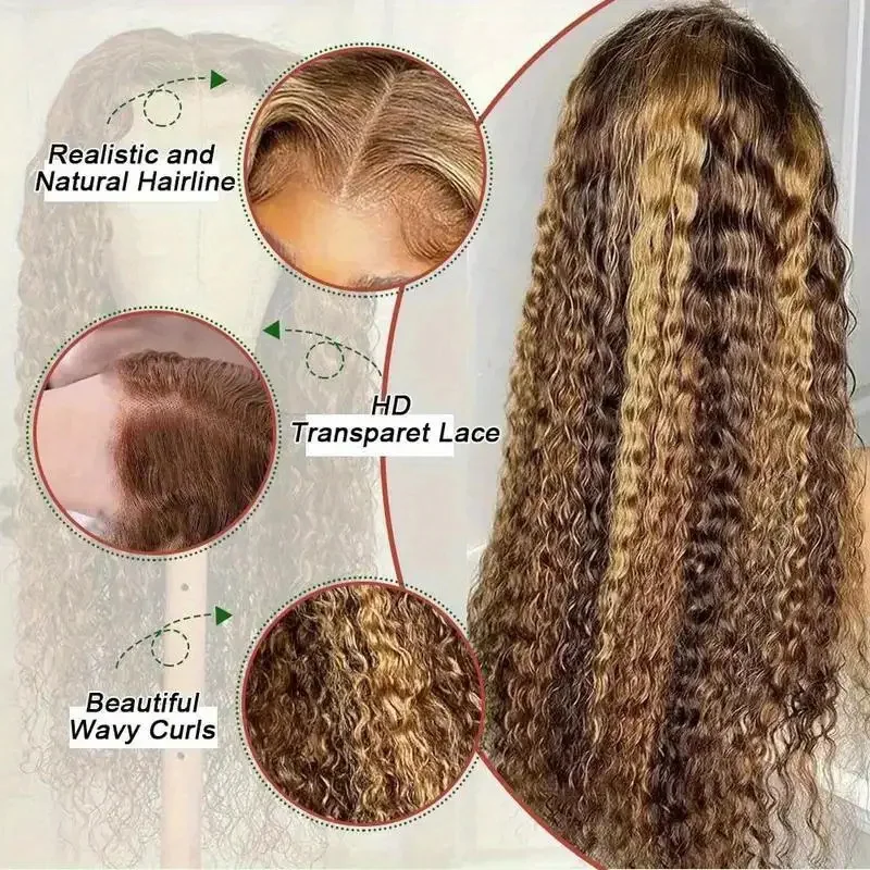 280% Highlight Deep Wave Lace Frontal Wig Коричневые парики из натуральных волос на кружеве для