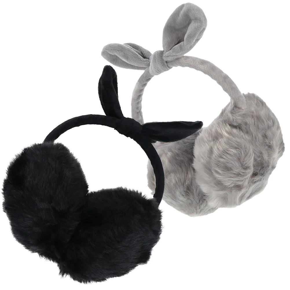 

2 Pcs Plush Earmuffs Winter Warm Earpiece Outdoor Cover Faux Rabbit Fur Warmer Student