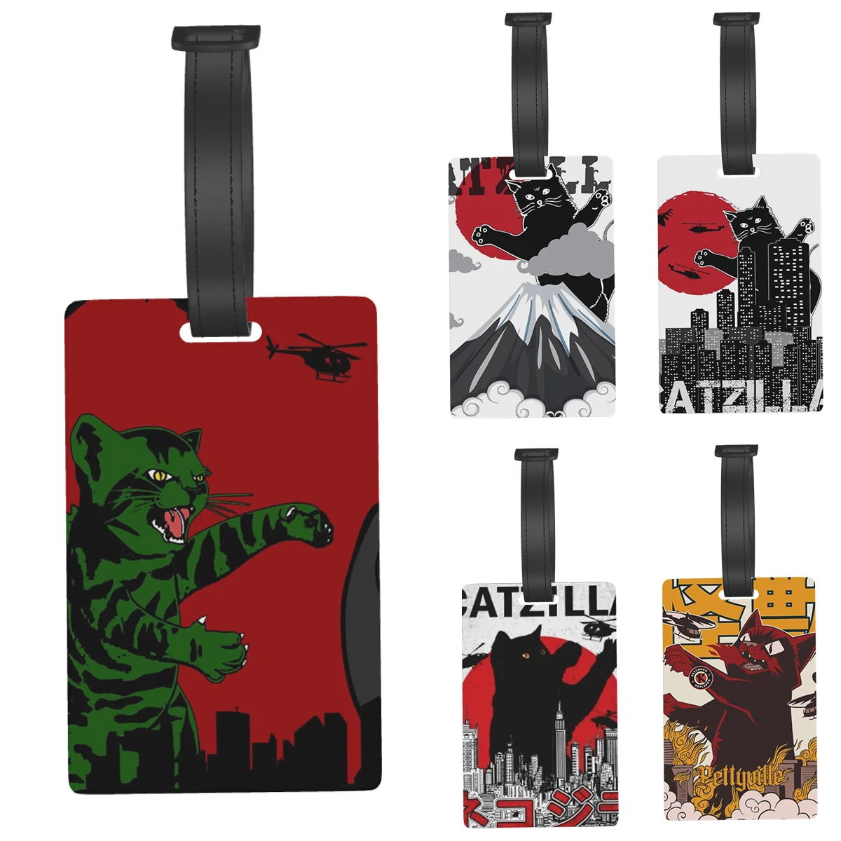 

Luggage Tags Vintage Catzilla Monsters Kitten Portable Travel Label Baggage Boarding Tag Luggage Travel Suitcase Accessories Tag