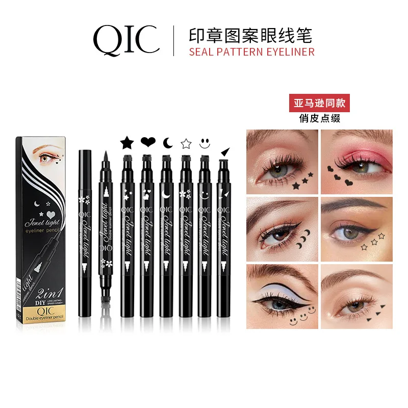 

Double-Head Liquid Eyeliner Stamp Black Seal Eye Liner Pen Moon Star Heart Flower Eyeliners Waterproof Eyes Cosmetics Pencil