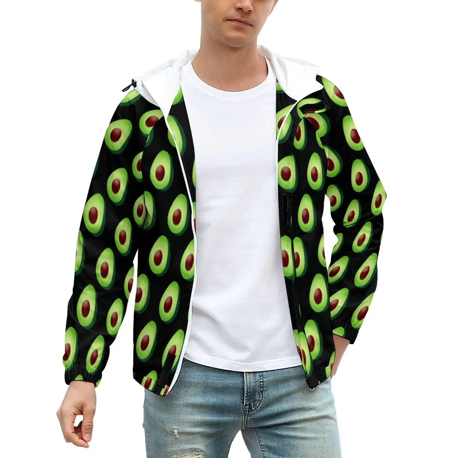 

Забавные куртки с фруктами, мужские осенние пальто с принтом авокадо, уличная мода, повседневная свободная ветрозащитная куртка на молнии с...