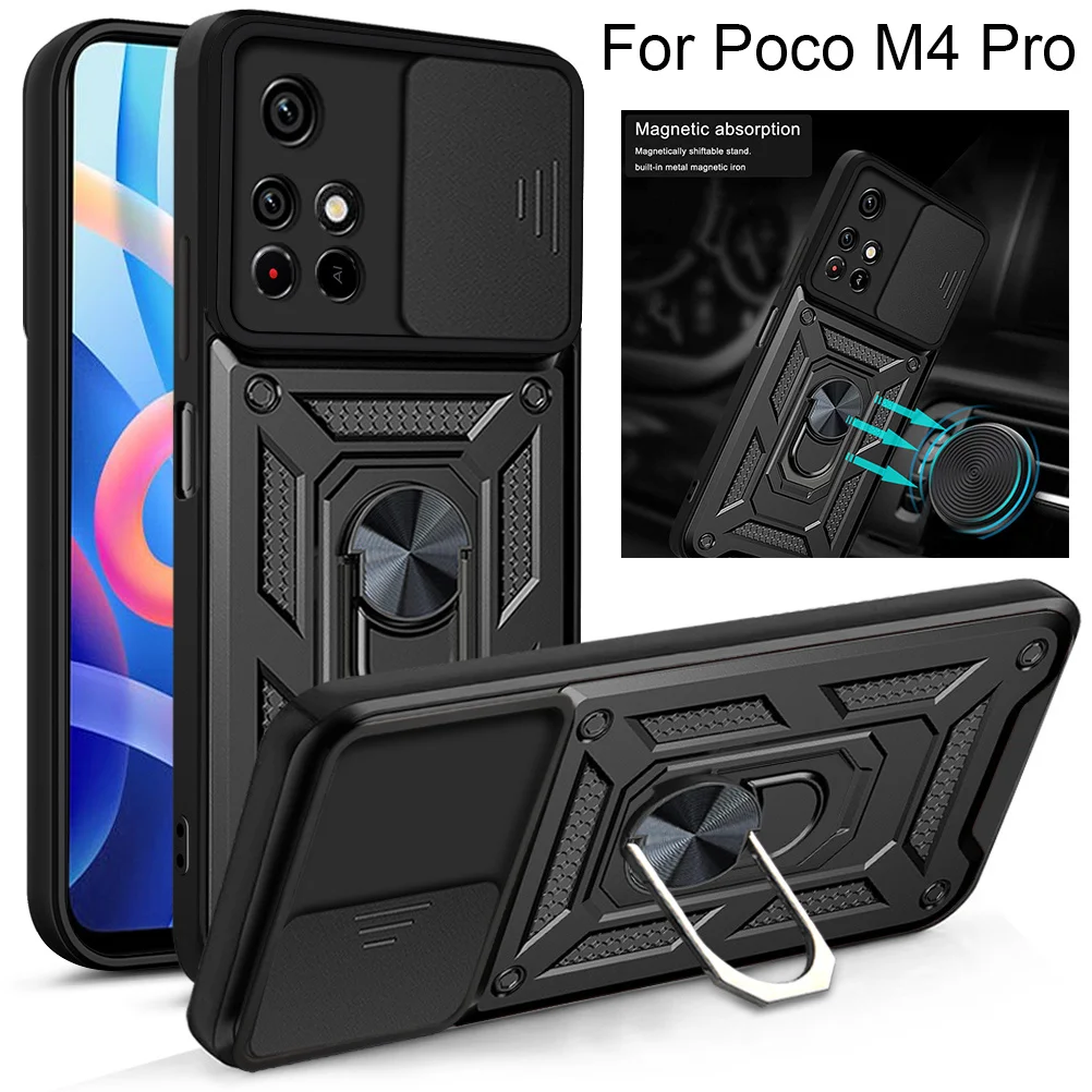 

For Xiaomi Mi 10 Lite 5G Poco M4 Pro X3 NFC Pro F3 M3 Redmi Note 11 8 10 9T 9A K40 Case Armor Stand Slide Camera Protector Cover