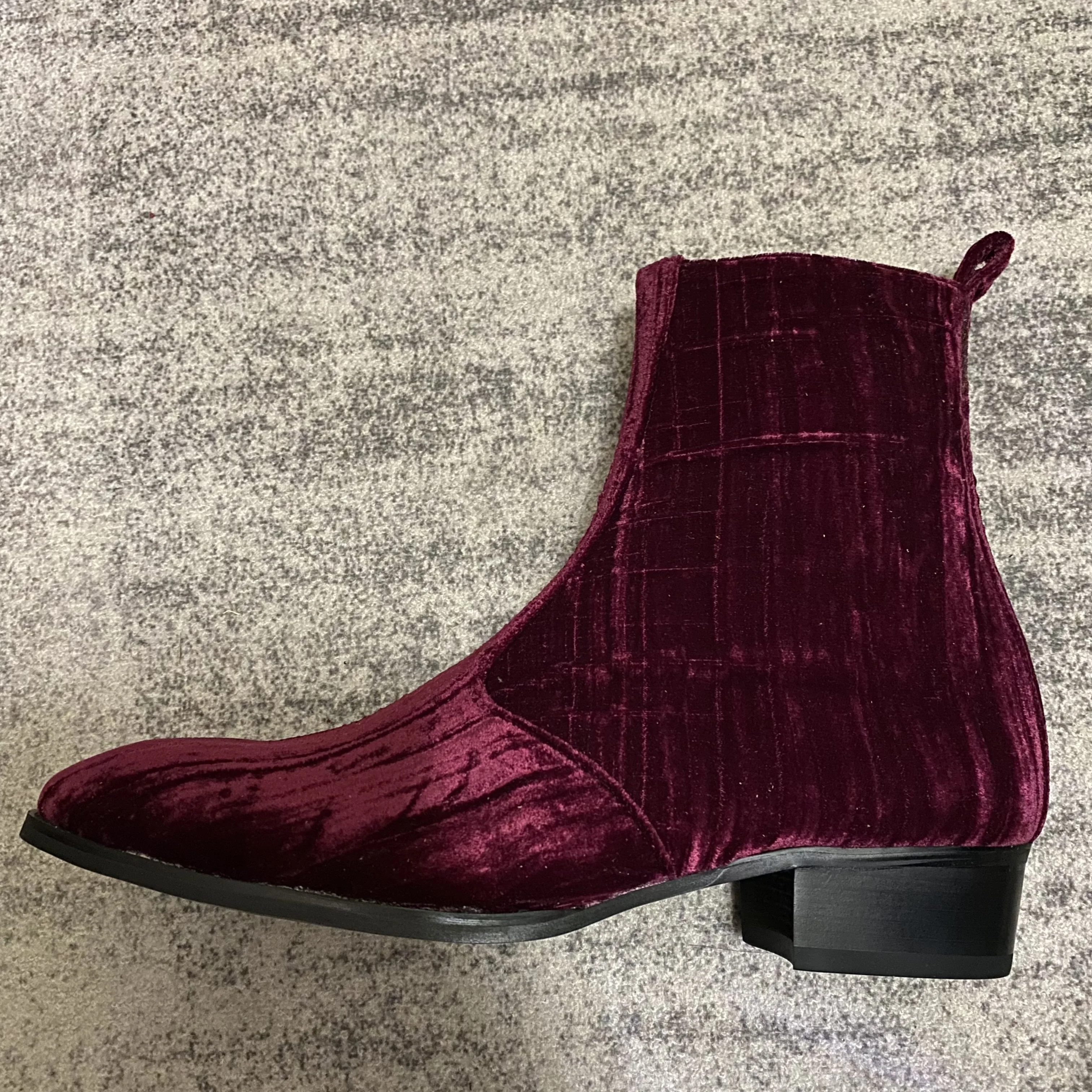 Мужские свадебные ботинки ручной работы с пиликом пальца винно-красного бархата