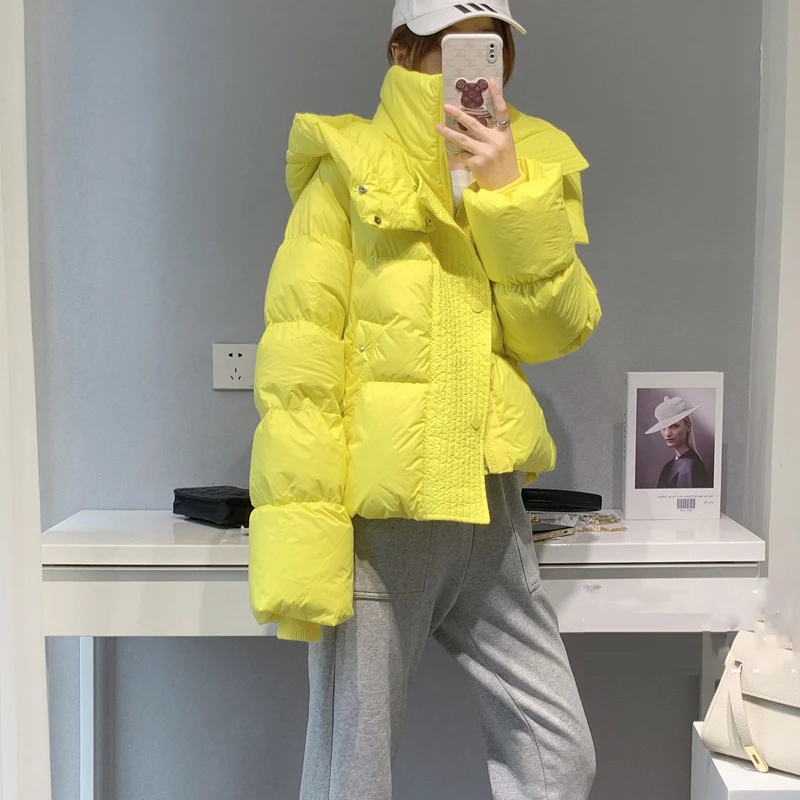 Casual Women Hooded short down jacket Turtleneck Outerwear Solid 2022 Winter Thickened Fluffy Puffer coat Elegant  INKEO 2O168 enlarge