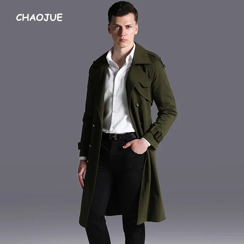 

Brand Extra Long Arm Green Coat Trench for Men 2023 Autumn Latest Design Raglan Sleeve Outwear Male British Overcoat
