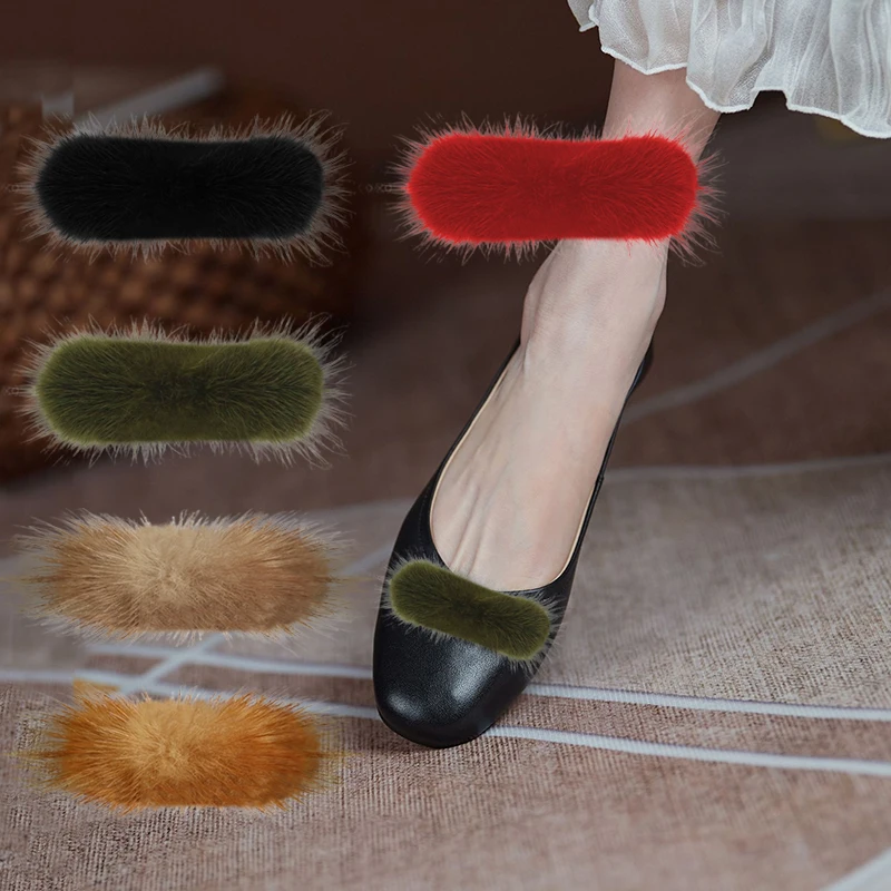 

1 пара, женские классические зажимы для обуви из меха норки