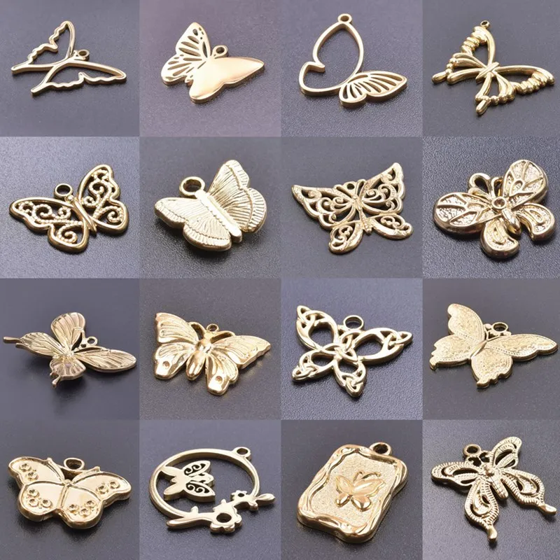 

Animal Butterfly Charm Pendants For Jewelry Making Bulk Furnace Electroplating Of Genuine Gold Color Breloque Acier Inoxydable