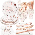 Одноразовая посуда из розового золота, тарелкасалфетка для взрослых, декор для вечеринки в честь Дня Рождения, товары для дня рождения для взрослых 18, 30, 40, 50