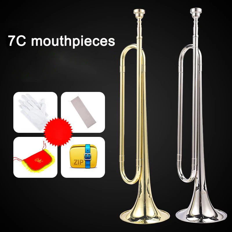 

Brass C Bugle Call Gold-Plated silver Trumpet Cavalry Horn with Mouthpiece Musical Instrument for Beginners Military Orchestra