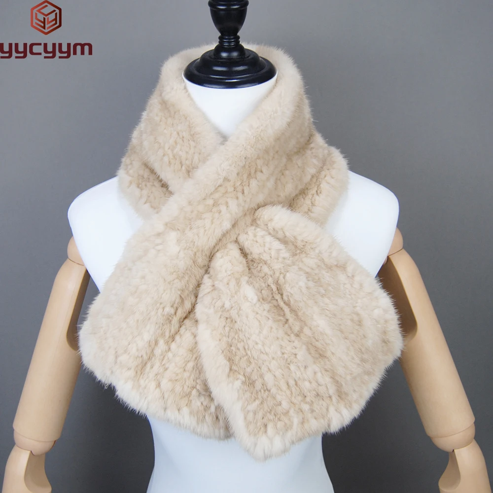 Модный женский зимний шарф из натурального норкового меха теплый мягкий шаль