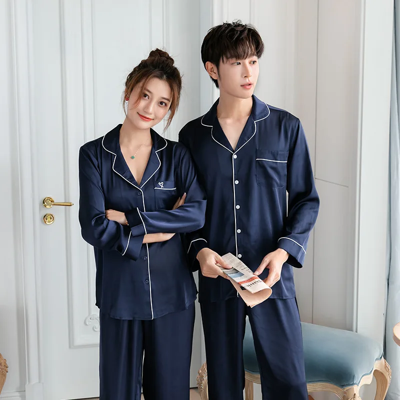 High-end Silk Pajamas for Men Long-Sleeve Satin Pajama Set Korean Pajamas Sleepwear