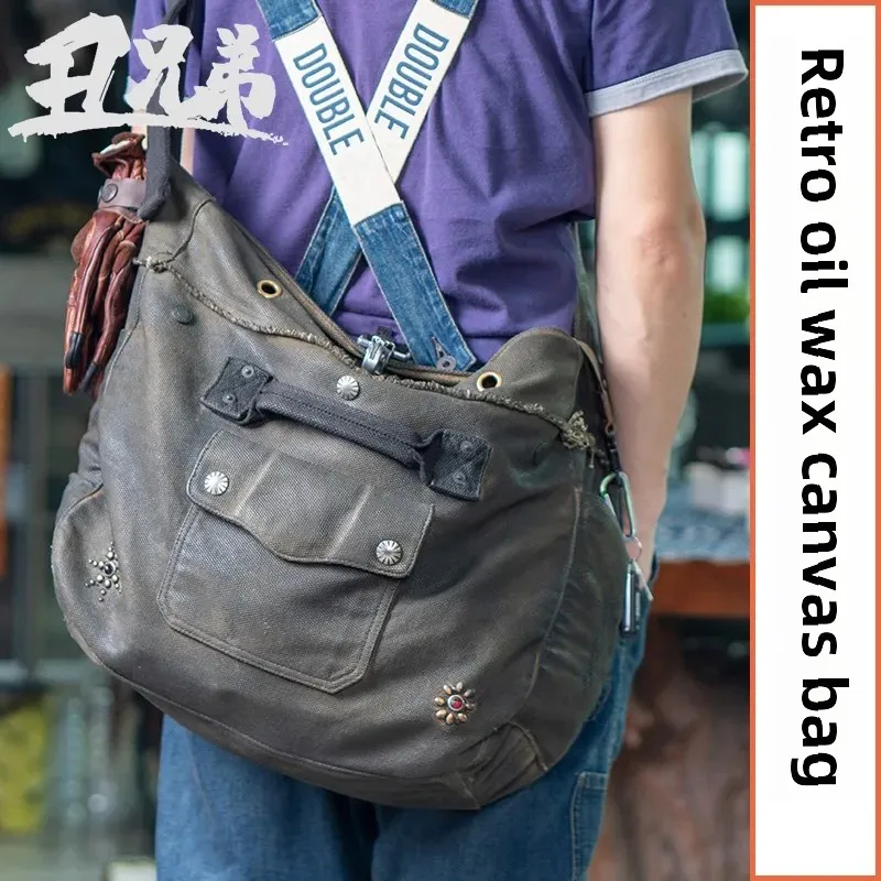 Сумка через плечо для езды на мотоцикле масляная вощеная износостойкая холщовая