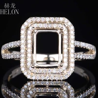HELON Solid 14k 10K Yellow Gold 8x6mm Emerald Cut Double Halo Natural Diamonds Engagement Ring Women Anniversary Fine Jewelry