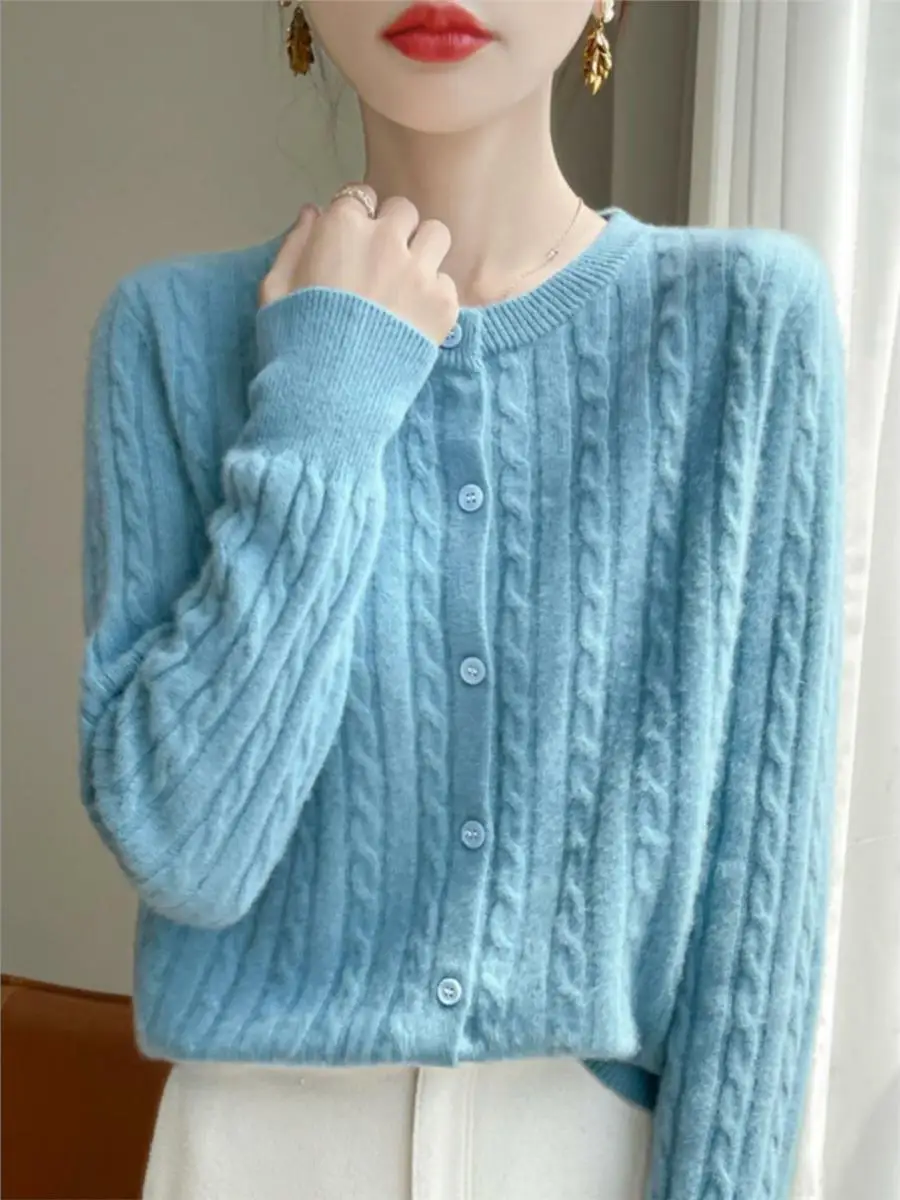 Autumn Winter Women Cardigans O-neck Solid Sweater Spring Long Sleeve Single Breasted Knit White Fashion Korean Jumper