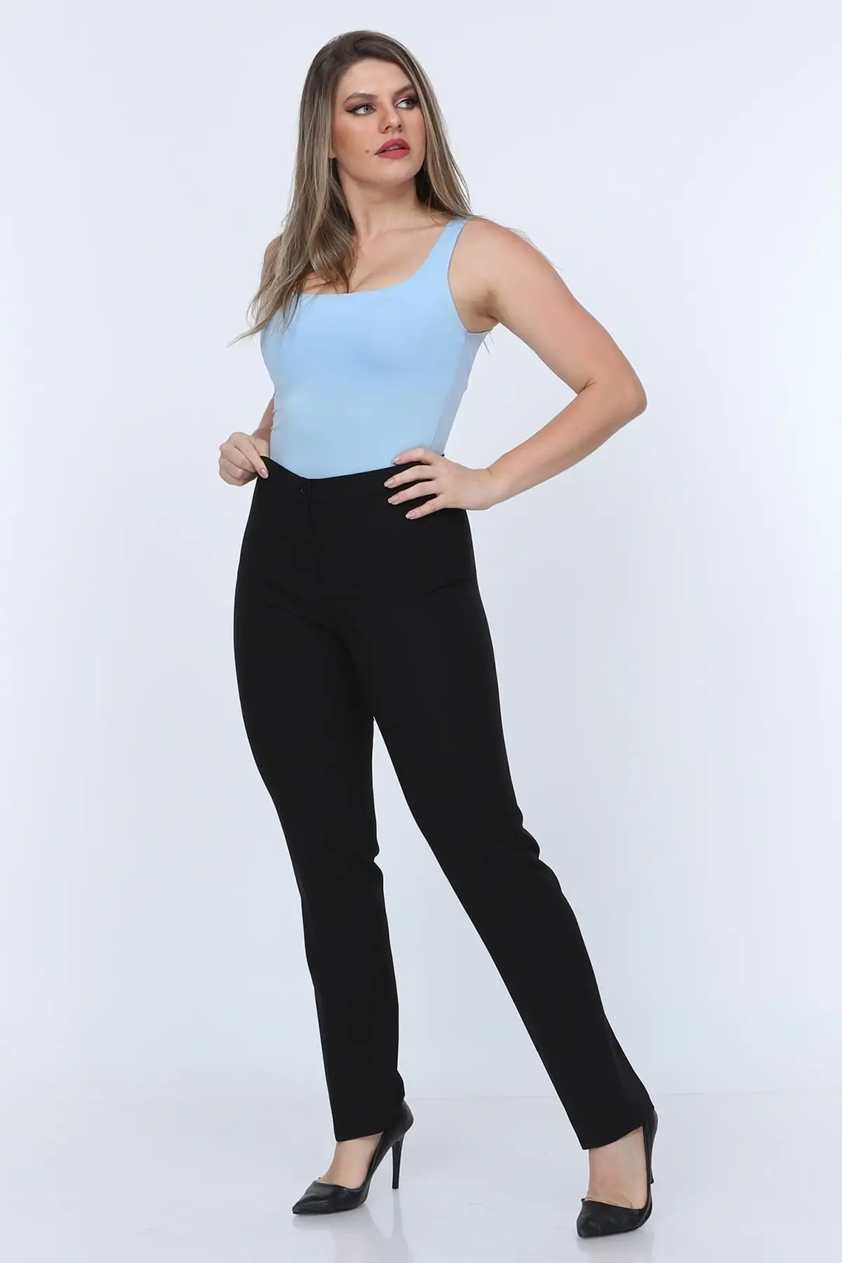 Women's Large Arched Size Lycra Pants Black (Woven)