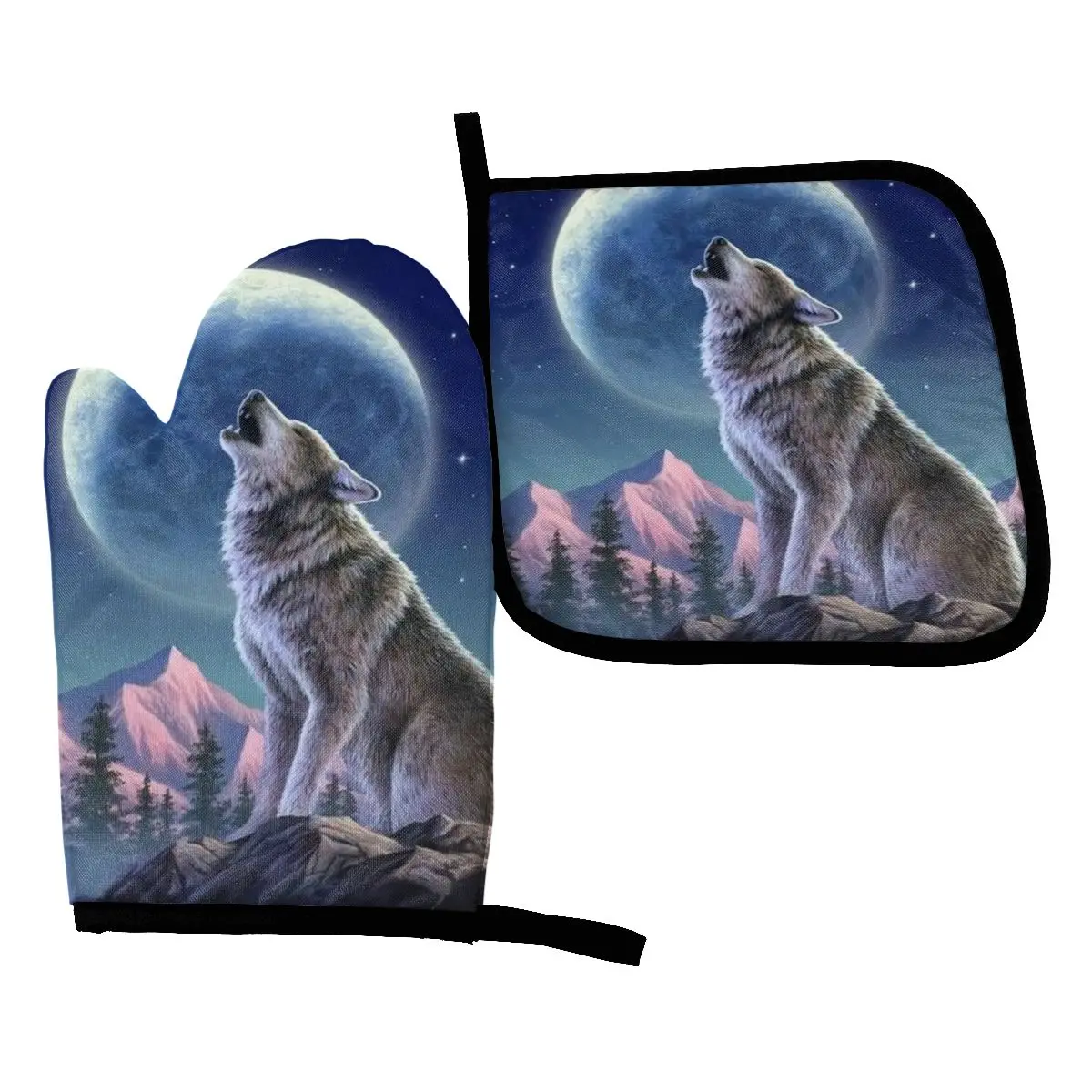 

Wolf Oven Mitts Potholder Mat Baking Oven Kitchen Cooking Gloves Stove Microwave Insulation Mat Polyester Gloves Home Decor
