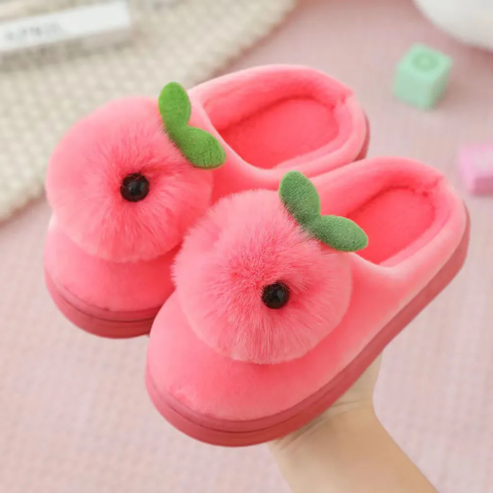 

Winter Fluffy Slippers For Kids Cute Rabbit Fur Home Toddler Loafer Non-slip Indoor Floor Baby Slippers Thick Warm House Shoes