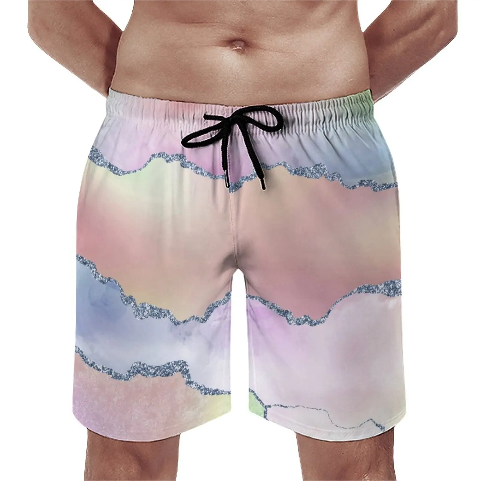 

Шорты пляжные акварельные с эффектом омбре, Короткие штаны для серфинга, персиковый Агат, быстросохнущие купальные трусы для гавайской доски, большие размеры, на лето