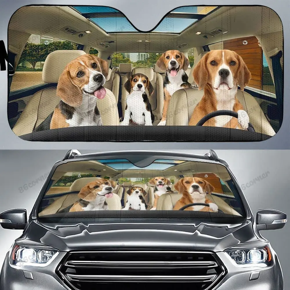 

Beagle Family Driving Car Sunshade, Beagle Family Car Sunshade for Windshield, Beagle Dog Lovers Sunshade, Car Accessories, Uv P