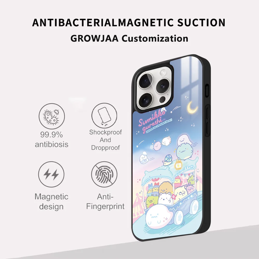 Cute S-Sumikko G-Gurashi Phone Case For iPhone 16 15 14 13 12 11 Pro Max Plus Mini Magsafe Mirror Wireless Magnetic Cover