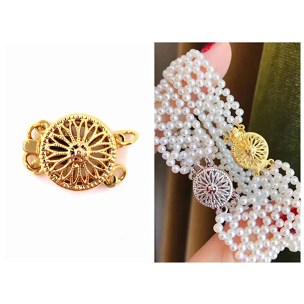 

DIY accessories G18K gold plated Clasps woven dream net series double row small pearl beeswax bracelet necklace lock link buckle