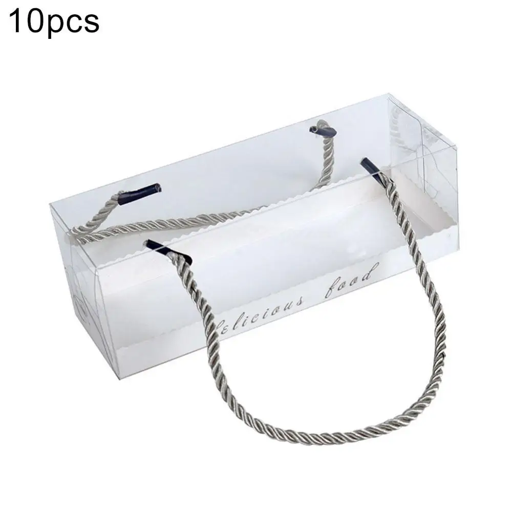 

Container PET Transparent 10Pcs Cake Swiss Roll Boxes Packaging Dessert Holder