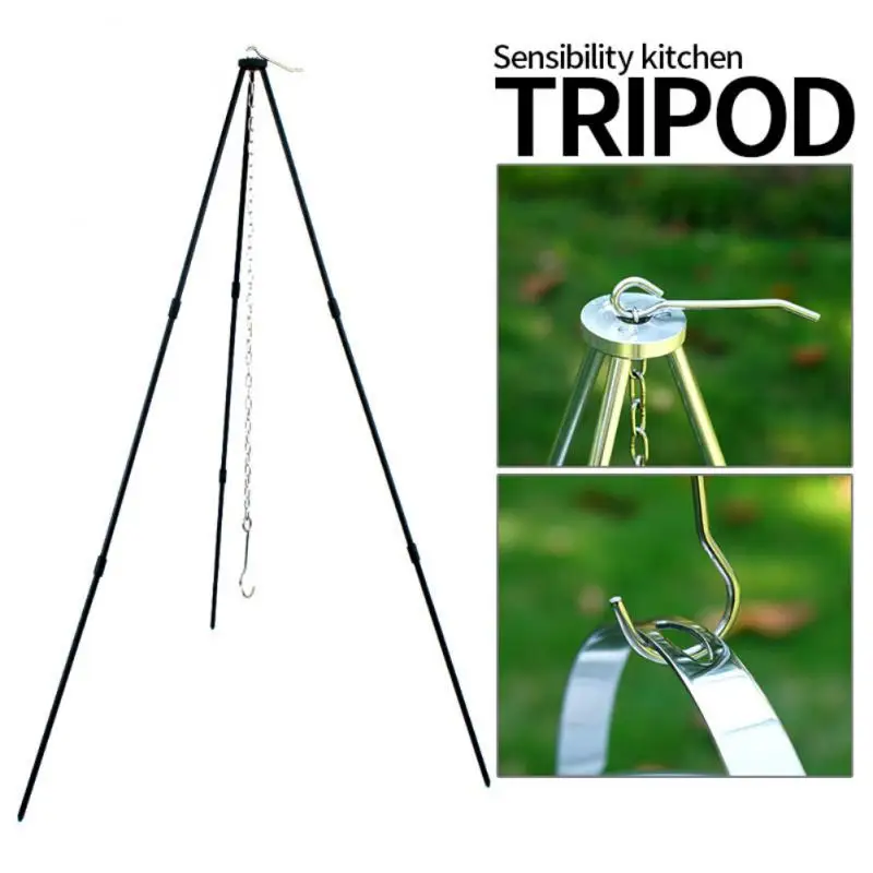 

Outdoor Camping Bonfire Tripod Hanging Pot Picnic Fire Support Aluminum Alloy Tripod Camping Supplies 9