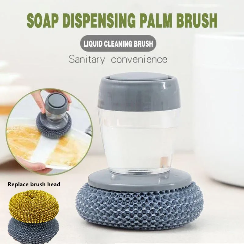 

Kitchen Soap Dispensing Palm Brush Cleaning Brushes Dish Washing Tool Automatic Liquid Adding Sink Wok Scrubber Kitchen Gadgets