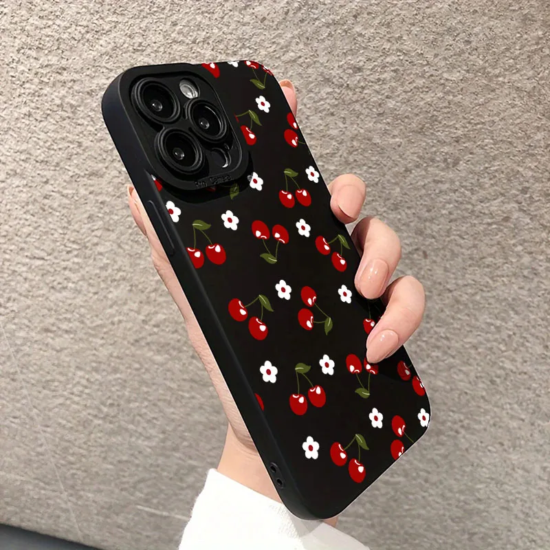 Фото Чехол для телефона iPhone 17 16 Pro Max 16E 15 14 Plus 13 12 11 XS XR X 17Air Cherry Daisy Flower Pattern Мягкий силиконовый чехол Fundas №3