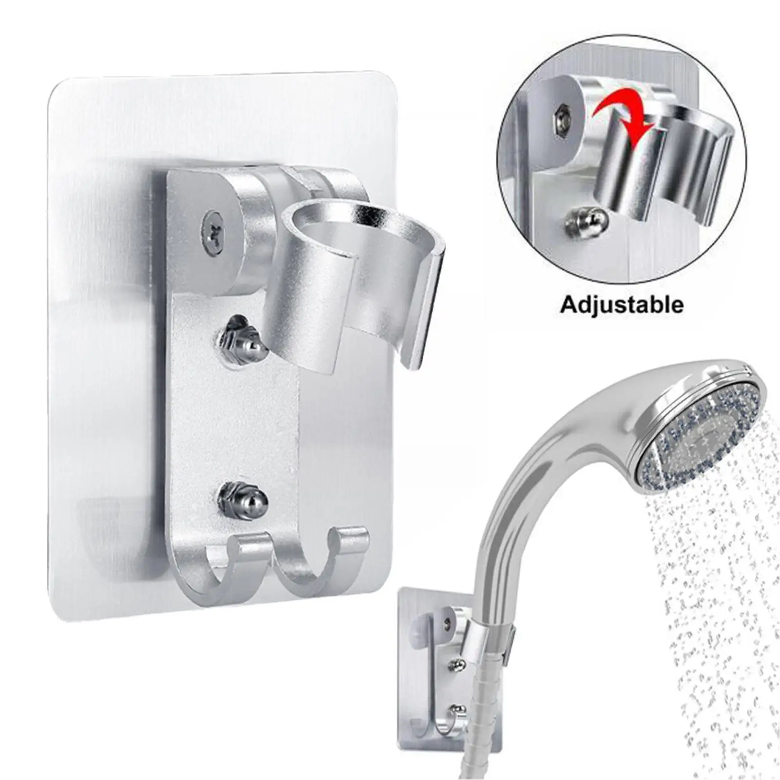 

90° Strong Adhesive Aluminum Wall Gel Mounted Shower Bracket Bathroom Holder Adjustable Portable Stand Accessories Head H0W4