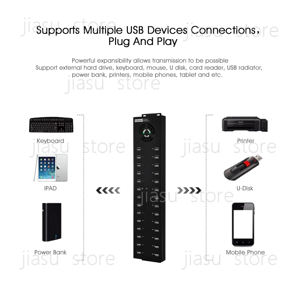 Прочный промышленный USB-хаб на 32 порта (USB 2.0) с 30 портами для зарядки и синхронизации, в комплекте 2 адаптера питания 12В 10А для настольного использования, для телефонов A-832 (art.: 3920daecf09df) - 3920daecf09df