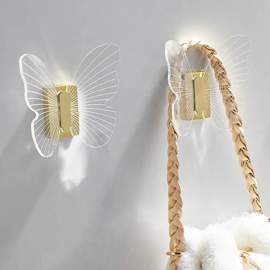 

2022 Acrylic Brass Hook Butterfly Robe Hooks Door Bag Key Holder Towel Hanger Rack Wall Mouted Bathroom Hardware Home Decor