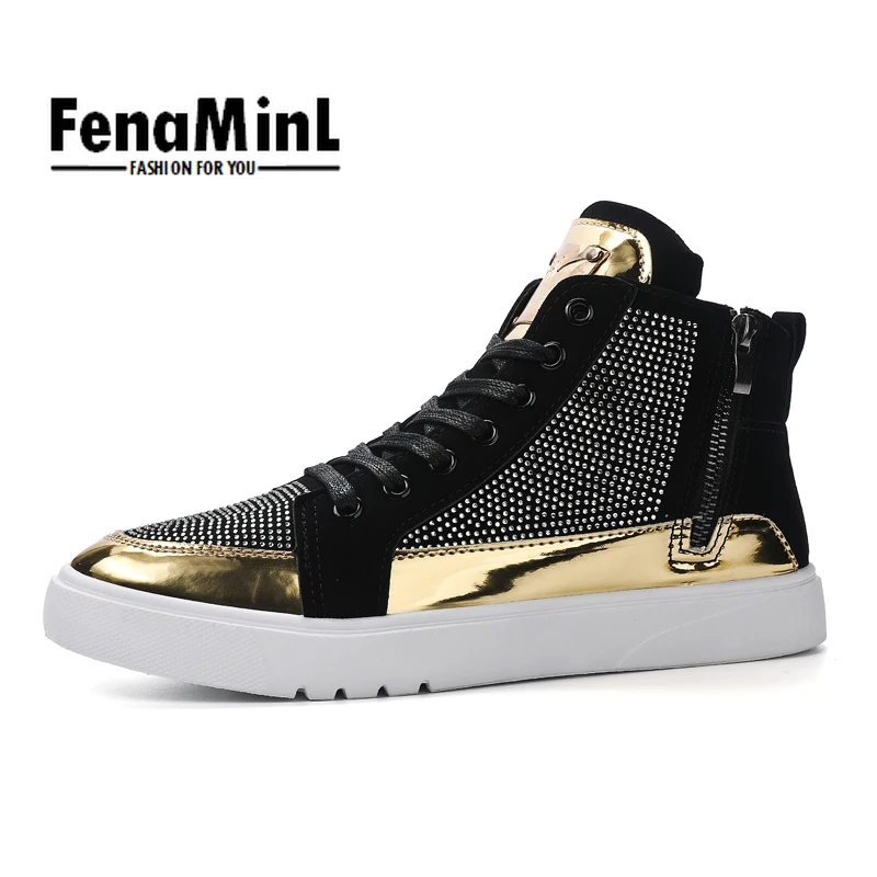 

New Fashion Men Outdoor Punk High Top Shoes Men's Height Increasing Shoes Metal Rivet Cowboy Boots Patent Leather Safety Shoes