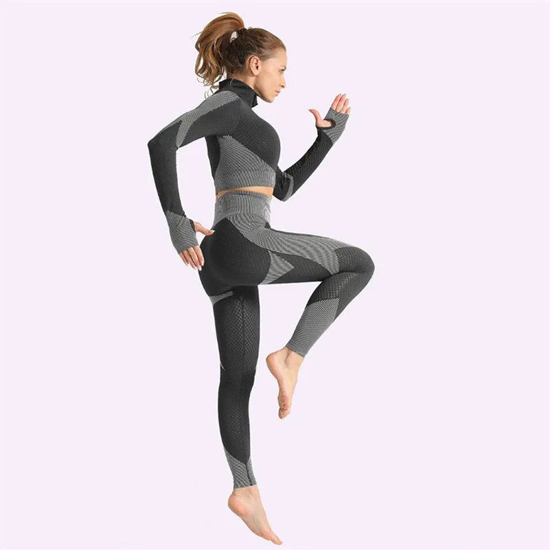 Autumn winter outdoor fitness yoga clothes super soft suit women's sports long-sleeved yoga clothes tops high waist yoga pants
