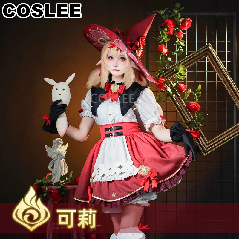 

COSLEE Game Genshin Impact Klee маленькая ведьма милая искусственная кожа Новинка Косплей Костюм Хэллоуин вечеринка наряд аниме
