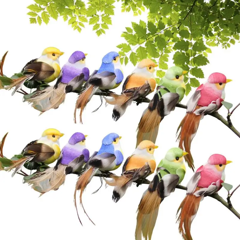 

Fake Birds For Crafts 12pcs Realistic Mini Birds Feather Birds Ornaments For Modern Home Garden Wedding Decoration Accessories