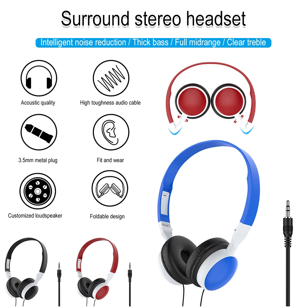 

3.5mm Wired Headset Foldable HiFi Audio Bass Music Gaming Sport Headphone for Phone/Tablet PC MP3 Earphone